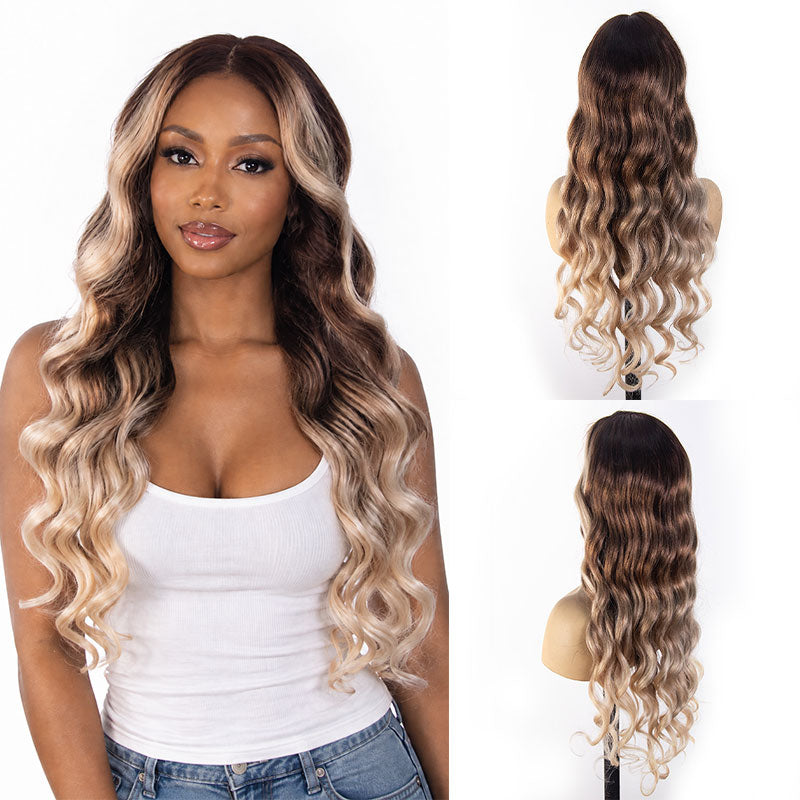 Body Wave Transparent Lace Balayage Ombre Brown to Blonde 13x4 Full Frontal Wig