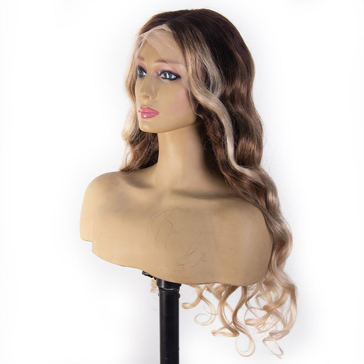 Body Wave Transparent Lace Balayage Ombre Brown to Blonde 13x4 Full Frontal Wig