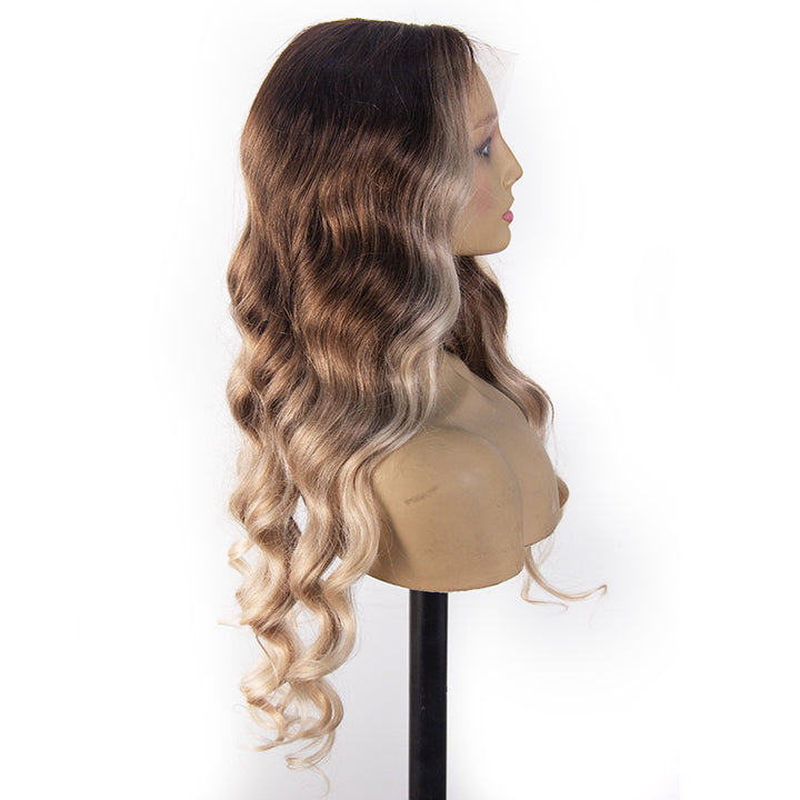 Body Wave Transparent Lace Balayage Ombre Brown to Blonde 13x4 Full Frontal Wig