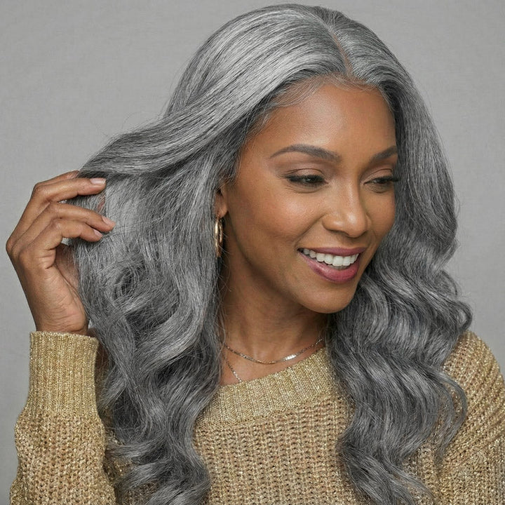 Body Wave Transparent Lace Salt Pepper 13x4 Full Frontal Wig