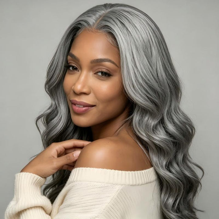 Body Wave Transparent Lace Salt Pepper 13x4 Full Frontal Wig