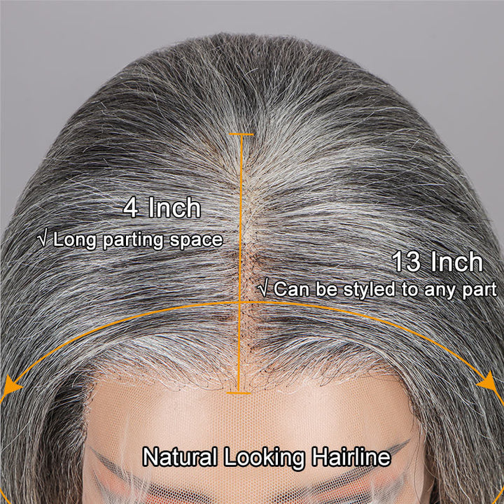 Body Wave Transparent Lace Salt Pepper 13x4 Full Frontal Wig