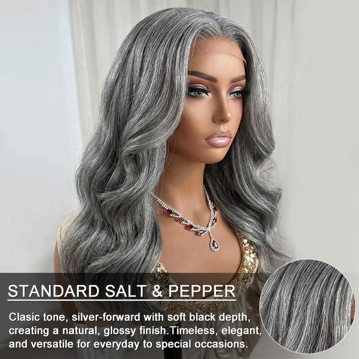 Body Wave Transparent Lace Salt Pepper 13x4 Full Frontal Wig