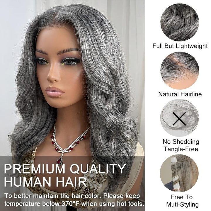 Body Wave Transparent Lace Salt Pepper 13x4 Full Frontal Wig