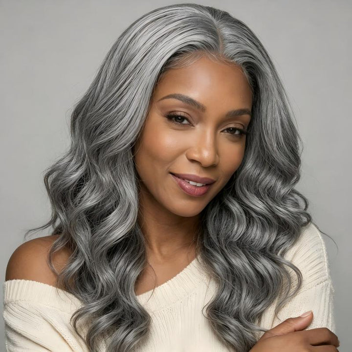 Body Wave Transparent Lace Salt Pepper 13x4 Full Frontal Wig
