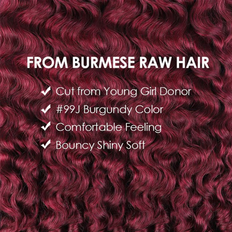Burmese Curly 99J Burgundy Human Crochet Hair