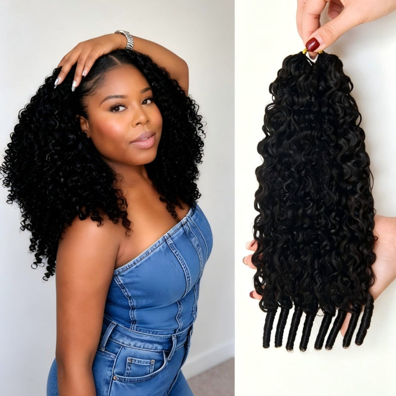 Burmese Curly Feather Crochet Real Human Hair Extensions human Crochet Hair Pre Looped