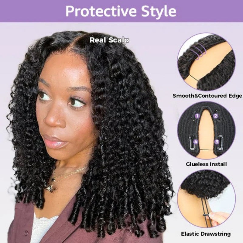 Burmese Curly Glueless V Part Wig