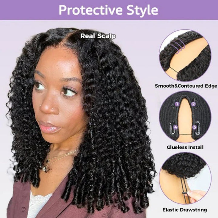Burmese Curly Glueless V Part Wig