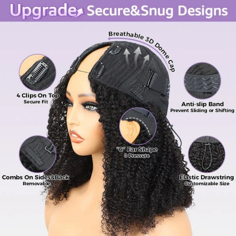Burmese Curly Glueless V Part Wig