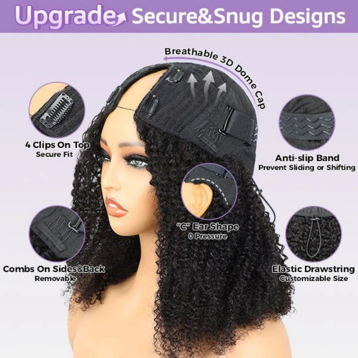 Burmese Curly Glueless V Part Wig