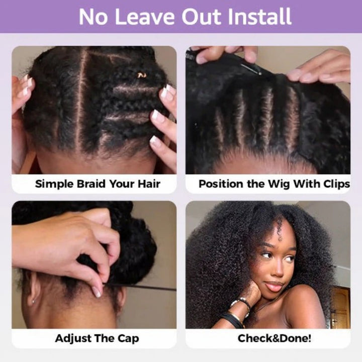 Burmese Curly Glueless V Part Wig