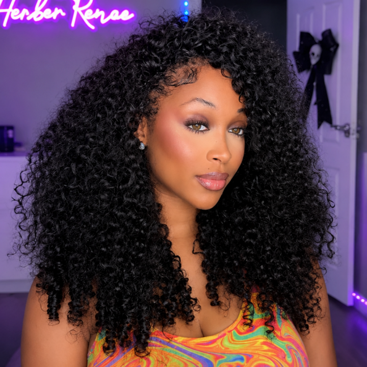 KRN Burmese Curly Half Wig Drawstring Human Hair Wig