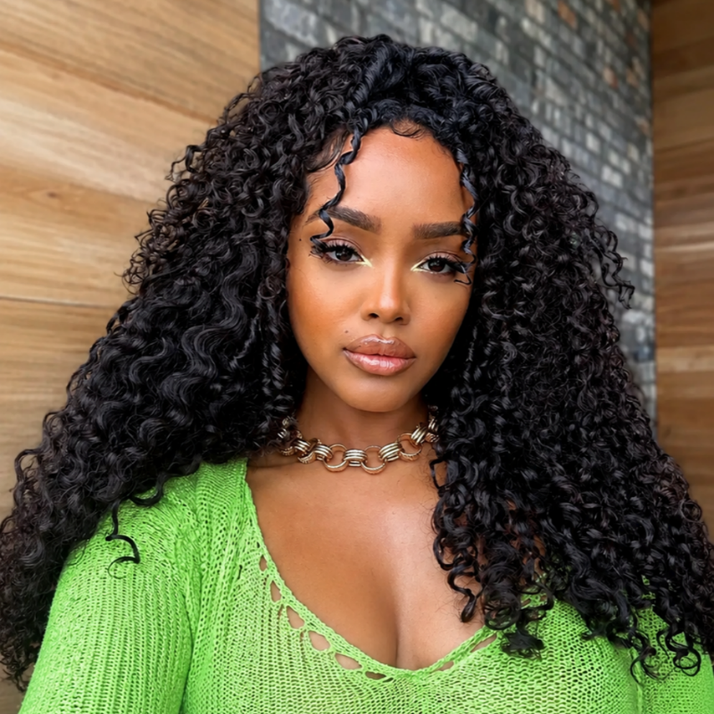 KRN Burmese Curly Half Wig Drawstring Human Hair Wig