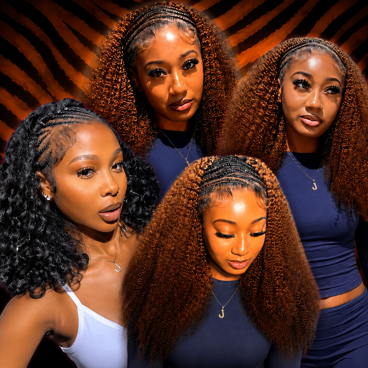 KRN #30 Auburn Deep Curly Human Feather Crochet Hair