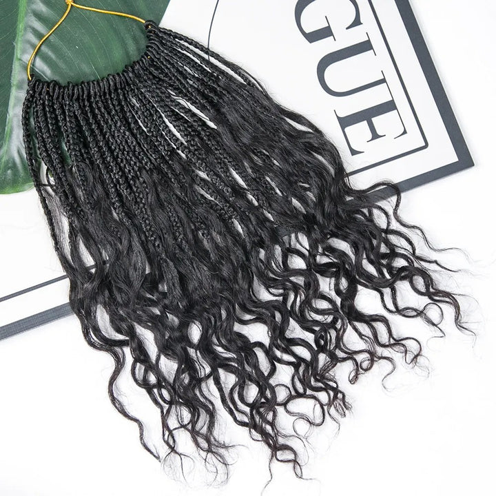 Boho Box Braid Crochet Hair with Human Hair Curls Crochet Braids Synthetic Braids with Human Hair Curls Ends for Black Women