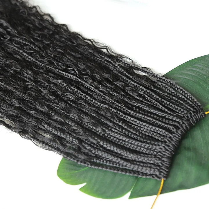Boho Box Braid Crochet Hair with Human Hair Curls Crochet Braids Synthetic Braids with Human Hair Curls Ends for Black Women