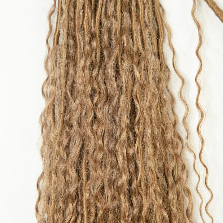 Curls #27 Honey Blonde Pre-looped Crochet Boho Locs With Human Hair Curls