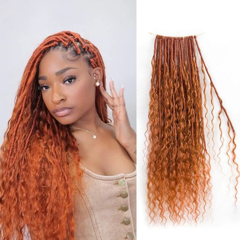 Curls #350 Solid Ginger Pre-looped Crochet Boho Locs With Human Hair Curls