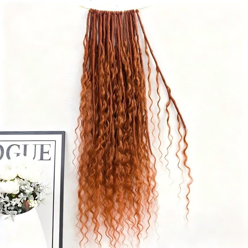 Curls #350 Solid Ginger Pre-looped Crochet Boho Locs With Human Hair Curls