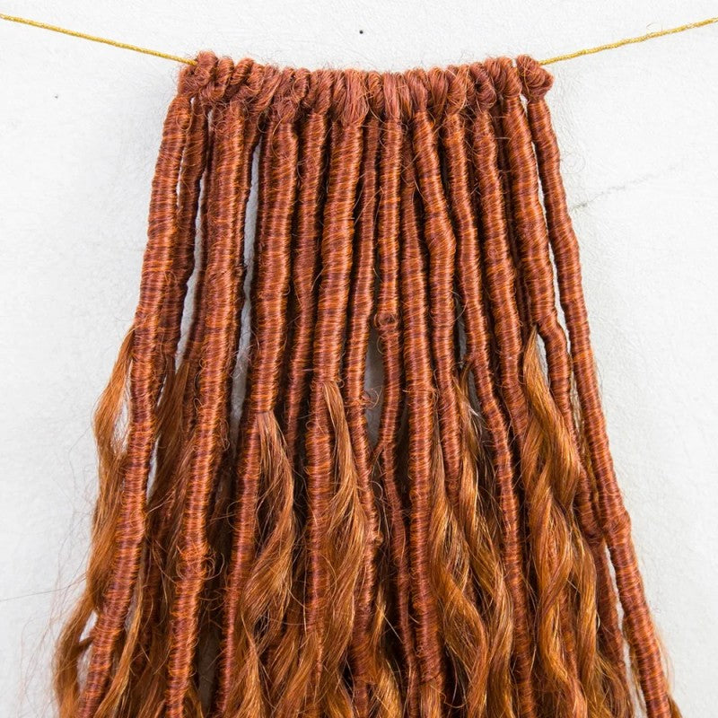 Curls #350 Solid Ginger Pre-looped Crochet Boho Locs With Human Hair Curls