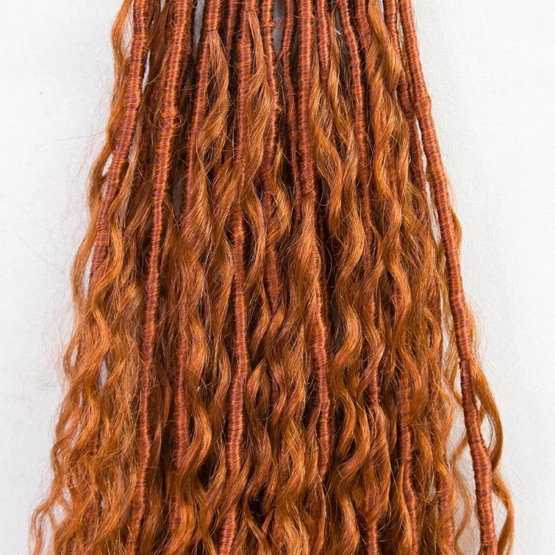 Curls #350 Solid Ginger Pre-looped Crochet Boho Locs With Human Hair Curls