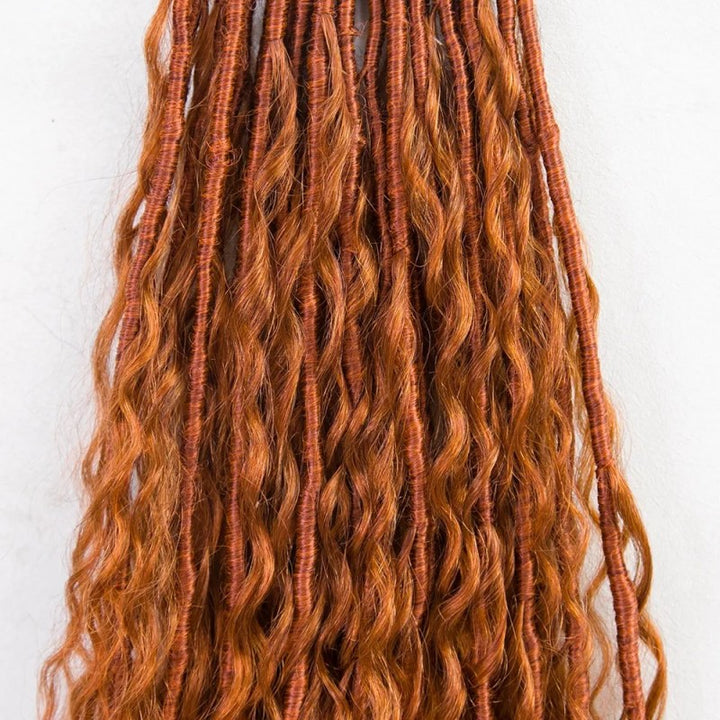 Curls #350 Solid Ginger Pre-looped Crochet Boho Locs With Human Hair Curls