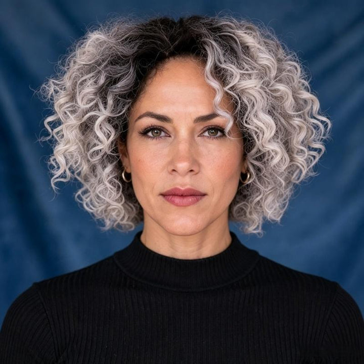 Curly Bob Transparent Lace Shadow Root Silver 5x5 Closure Wig