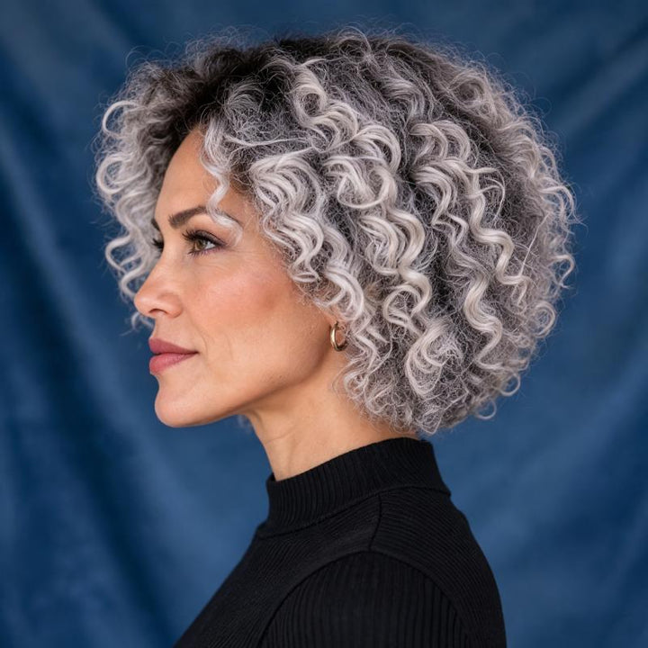 Curly Bob Transparent Lace Shadow Root Silver 5x5 Closure Wig