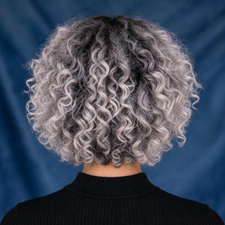 Curly Bob Transparent Lace Shadow Root Silver 5x5 Closure Wig
