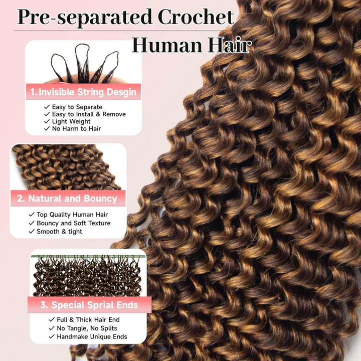 Deep Curly #4/27 Human Crochet Hair