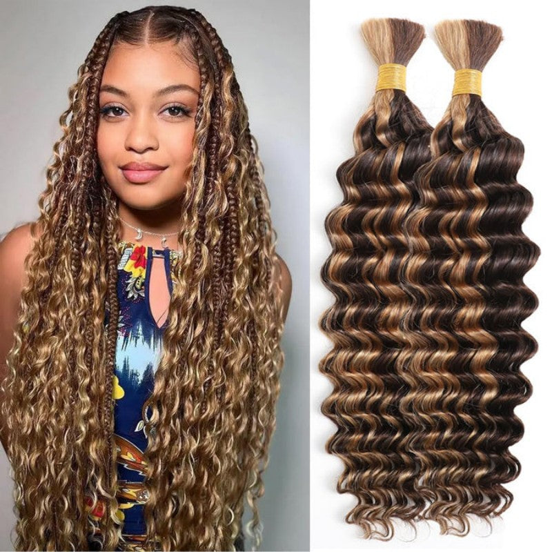 Deep Wave #4/27 Highlight Bulk Human Hair For Braiding