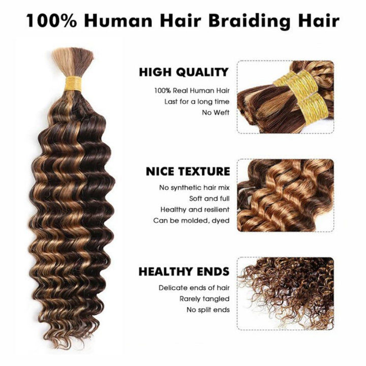 Deep Wave #4/27 Highlight Bulk Human Hair For Braiding