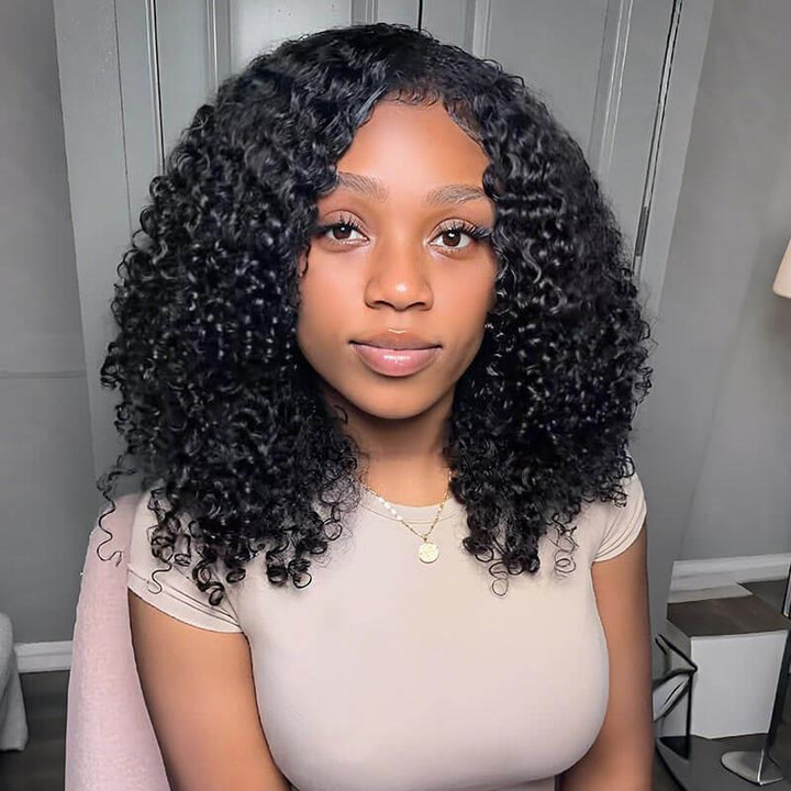 KRN Twist Curly Half Wig Flexible Fit Drawstring Human Hair Wig