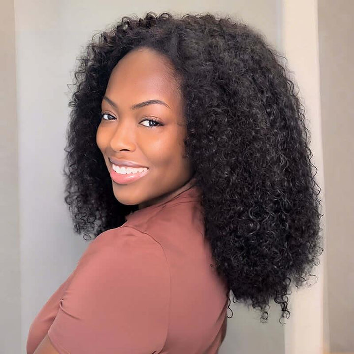 KRN Twist Curly Half Wig Flexible Fit Drawstring Human Hair Wig