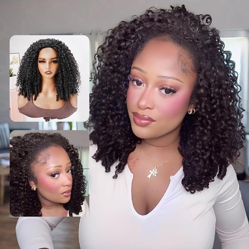 KRN Twist Curly Half Wig Flexible Fit Drawstring Human Hair Wig