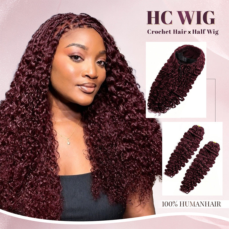 HC Wig #99J Burmese Curly Half Wig Crochet Braid Hair