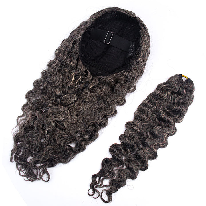 HC Wig New Salt Pepper Burmese Curly Half Wig Crochet Braid Hair