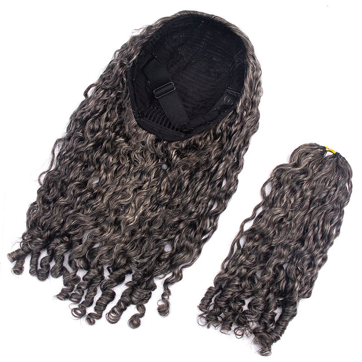 HC Wig Salt Pepper Burmese Curly Half Wig Crochet Braid Hair