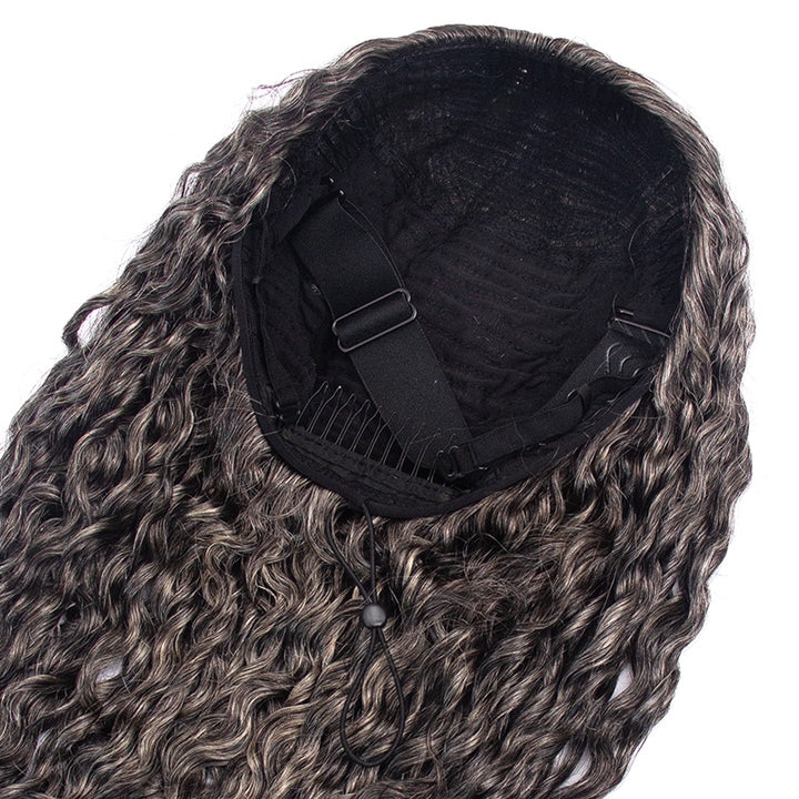 HC Wig Salt Pepper Burmese Curly Half Wig Crochet Braid Hair