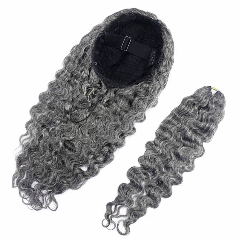 HC Wig Salt Pepper New Burmese Curly Half Wig Crochet Braid Hair