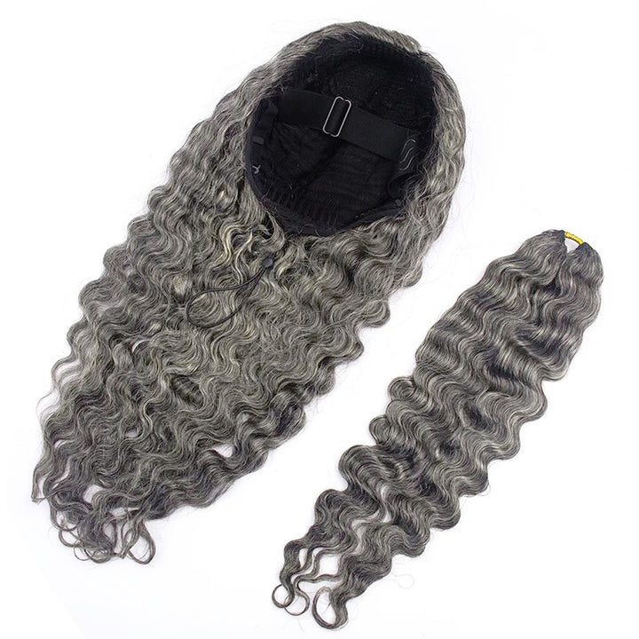 HC Wig Salt Pepper New Burmese Curly Half Wig Crochet Braid Hair