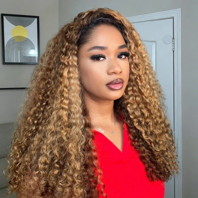 Highlight 4/27 Burmese Curly Half Wig Drawstring Human Hair Wig