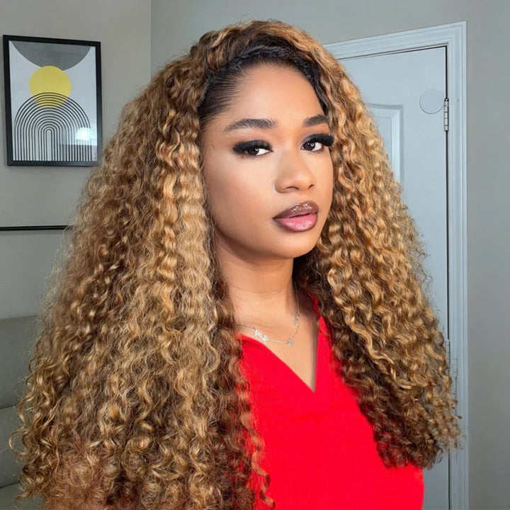 Highlight 4/27 Burmese Curly Half Wig Drawstring Human Hair Wig