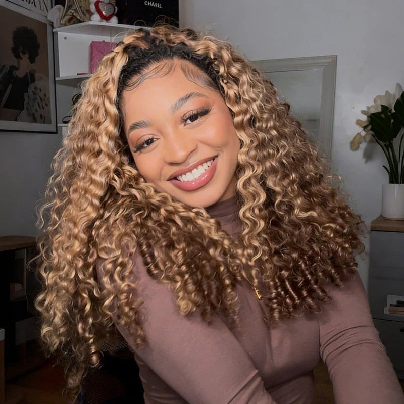 Highlight 4/27 Burmese Curly Half Wig Drawstring Human Hair Wig