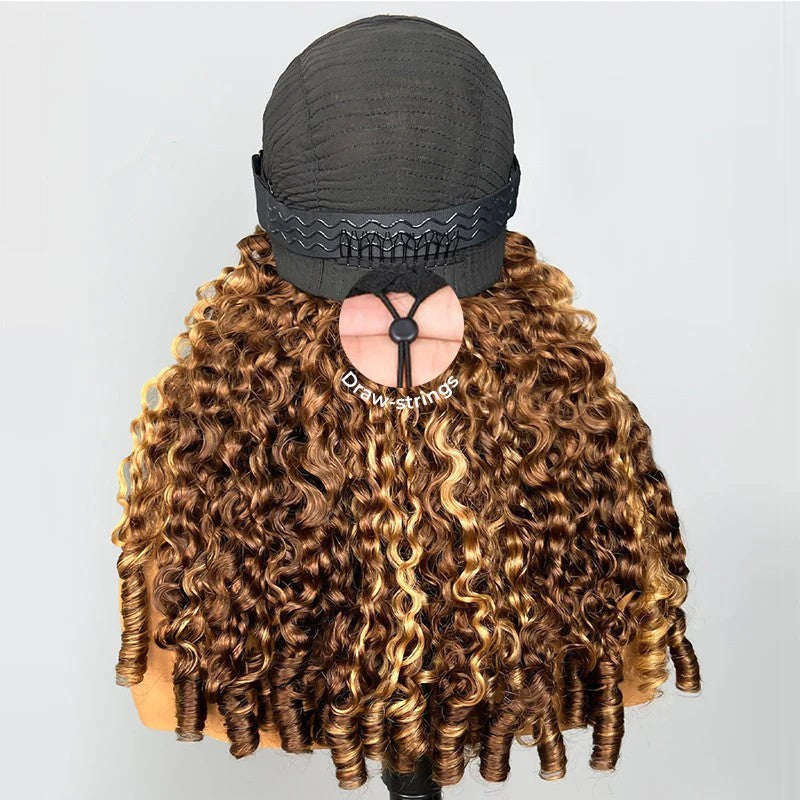 Highlight 4/27 Burmese Curly Half Wig Drawstring Human Hair Wig