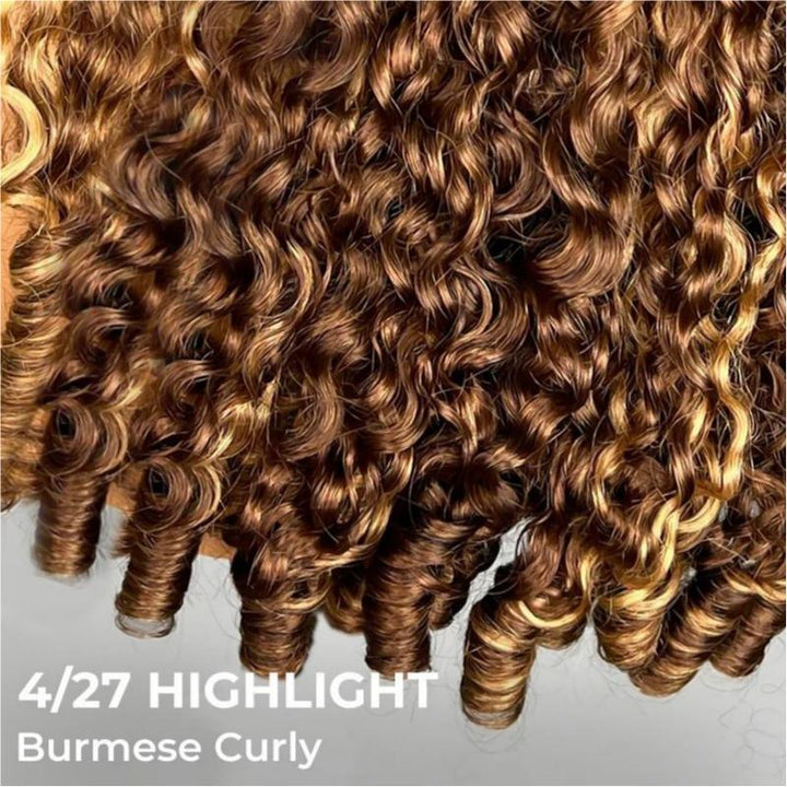 Highlight 4/27 Burmese Curly Half Wig Drawstring Human Hair Wig
