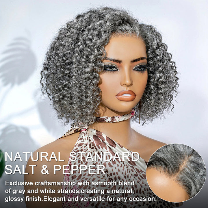 Jerry Curly Bob Transparent Lace Salt Pepper 5x5 Closure Wig