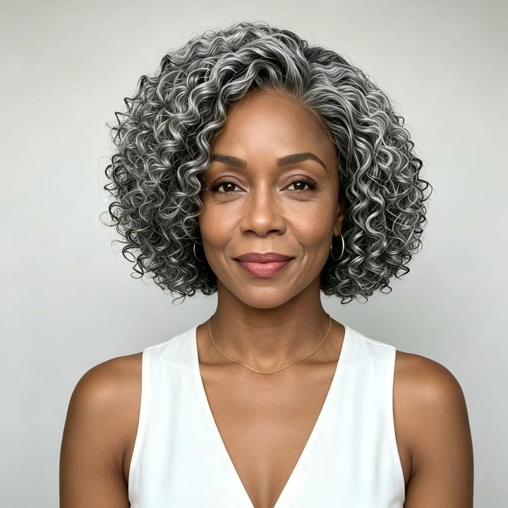 Jerry Curly Bob Transparent Lace Salt Pepper 5x5 Closure Wig