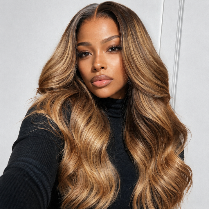 KRN 13x4 HD Full Frontal Wig Honey Blonde Highlight Loose Wave Human Hair